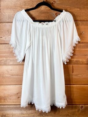 Tiare Hawaii White Off-Shoulder Cover-Up Tunic with Crochet Trim 💕🌸